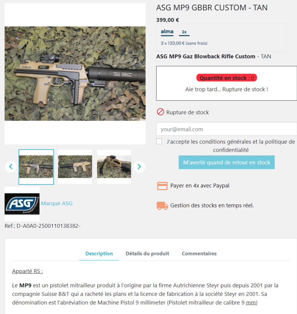 Fiche produit MP9 Airsoft Atlantic